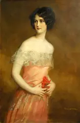 Tadeusz Styka, A portrait of a lady in a rose-colored gown, oil on canvas