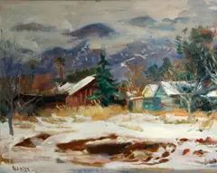 Ejnar Hansen, A town in winter, oil on board