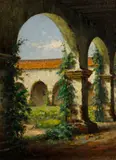 Charles Albert Rogers, Mission portico, 1916, oil on canvas affixed to board