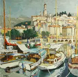 Constantine Kluge, Scène de port, oil on canvas