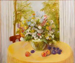 J. Magrijn, Still life with wildflowers and fruit, oil on canvas