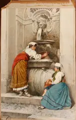 Federico Ballesio, At the well, watercolor over pencil heightened with gum arabic on paper laid down on board