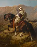 Arab warrior on horseback by German School, oil on canvas, offered Oct 2014