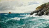David James, A view of a rocky coastline, oil on canvas