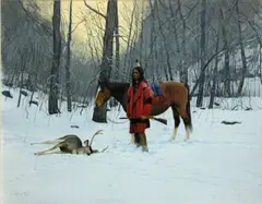 American School, Deer hunter, 1980, gouache on board