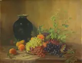 Margaret Cox Herrick, Still life with grapes and peaches, oil on canvas