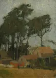 Isabel Hunter, Houses and trees, Monterey, oil on board