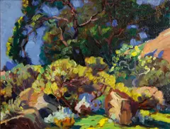 Valley of trees and rocks by Ferdinand Kaufmann, oil on board, sold Oct 2014
