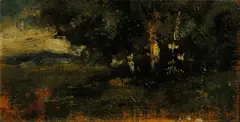 William Keith, California landscape, oil on cigar box top