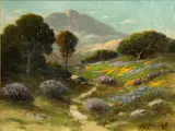 Alexis Matthew Podchernikoff, Path through wildflowers with mountains beyond