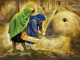 Alfred James Wands, Baking bread, oil on canvas board