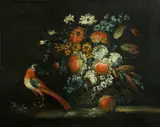 A floral still life with a bird by Continental School, oil on canvas, offered May 2014