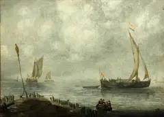 Willem van Diest, Shipping off the coast, oil on panel