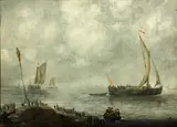 Willem van Diest, Shipping off the coast, oil on panel