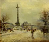 Place de la Bastille, Paris by French School, oil on wood, sold May 2014