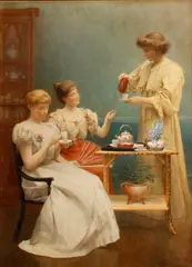 George Arthur Gaskell, Time for tea, watercolor over pencil