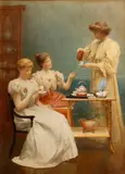 George Arthur Gaskell, Time for tea, watercolor over pencil