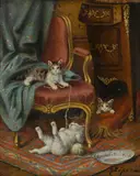 Jules Leroy, The playful cats, oil on canvas