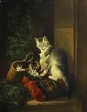 Henriëtte Ronner-Knip, A watchful eye, oil on panel