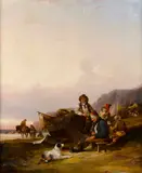 Snr. William Shayer, Mending the nets, oil on canvas