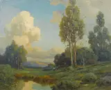 Angel Espoy, Landscape with two people, oil on canvas