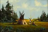 Heinie Hartwig, A figure tending supper outside of a tepee