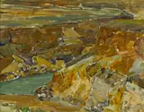 Demaris springs by Frank Tenney Johnson, oil on canvasboard, sold May 2014