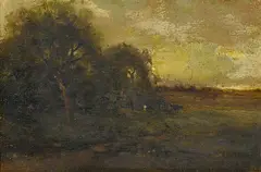 A pastoral landscape by William Keith, oil on canvas affixed to board, offered May 2014