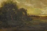William Keith, A pastoral landscape, oil on canvas affixed to board