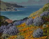 Carl Sammons, Carmel Coast with wildflowers, oil on canvas affixed to board