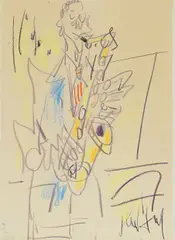 Gen Paul, The saxophonist, 1957, crayon on paper