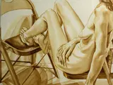 Philip Pearlstein, Female Nude on Chair, 1975, sepia wash on paper