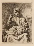 Jean-François Millet, La Bouillie (D.; M. 17), 1861, Etching and drypoint on chine collé with laid support, the third state (of 5)