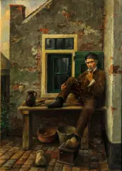 A quiet smoke by Lambert Sigisbert Adam, oil on panel, offered Apr 2014