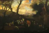 Michiel Carree, An extensive landscape with cattle and figures by a stream, oil on canvas