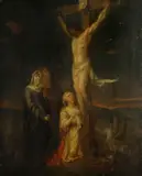 The Crucifixion by Dutch School, oil on panel, offered Apr 2014