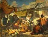 Imre Gergely, A market in Tunis, oil on canvas