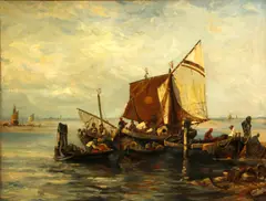 Ignacio Manzoni, Unloading the day's catch, oil on canvas