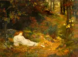 Arthur Trevethin Nowell, The sleeping damsel (Una and the Lion), oil on canvas