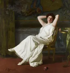Marcel Suchorowsky, Satisfied with life, oil on canvas