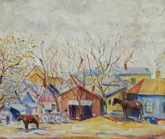 Louis Siegriest, Mexican backyards, Dallas, Texas, circa 1928, oil on board