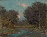 Early moonrise by Granville Redmond, oil on canvas, sold Apr 2014
