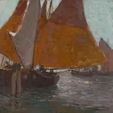 Edgar Alwin Payne, Italian fishing boats, oil on canvas affixed to board