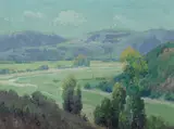 Green valley by Maurice Braun, oil on canvas affixed to board, sold Apr 2014