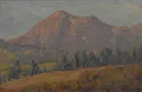 Trees on a ridge with purple mountains beyond by Maurice Braun, oil on board, sold Apr 2014