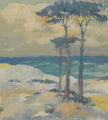 Thomas A. McGlynn, Sketches of Pebble Beach (a pair), first oil and charcoal on canvas board; second oil and charcoal on panel