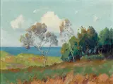 Landscape with ocean by Maurice Braun, oil on board, sold Apr 2014