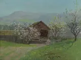 Theodore Wores, Barn with flowering trees