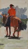 Navajo rider by Edgar Alwin Payne, oil on canvas affixed to board, sold Apr 2014