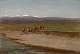 Edward Hill, Riders crossing a river, oil on canvas